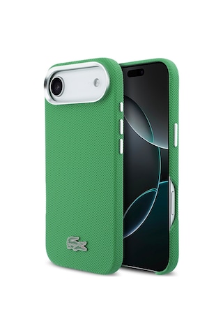 Apple iPhone 17 Air Kılıf Lacoste Lisanslı M-safe Uyumlu Pvc Pike Desenli İkonik Timsah Logolu Kapak Yeşil