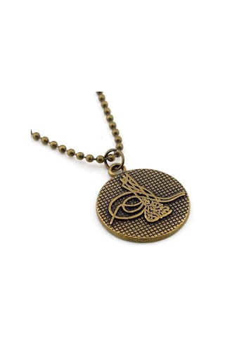 Bronz Metal Osmanlı Tuğrası Zincirli Erkek Kolye Q0158 Bronz