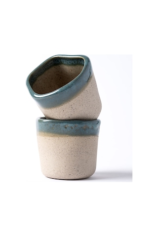 Must Siyah Beyaz Stoneware El Yapımı Mug Fincan 2li Set 8635 Mavi