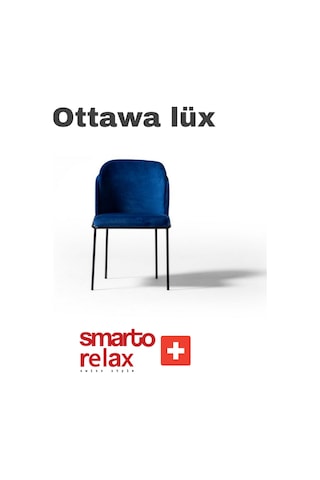 Smarto Relax Ottawa Lüx 2'li Yemek Masası Sandalye Seti - Metal Ayaklı, Mavi Kumaş Mavi