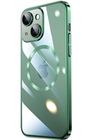 Apple Uyumlu iPhone 14 Plus Kılıf Wireless Şarj Özellikli Sert Pc Zore Riksos M-safe Kapak Koyu Yeşil