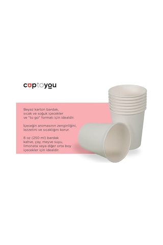 Cuptoyou 75 Adet Tek Kullanımlık Karton Bardak 8 Oz 250 Ml, Beyaz Sıcak Bardaklar, Kağıt Meyve Suyu Sku: Smg8690010540294 Açık-ahşap