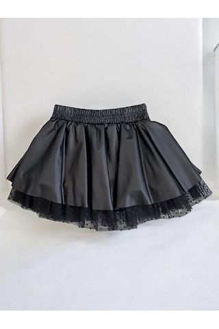 Kız Çocuk Beli Lastikli Tüllü Etek-14481 Siyah