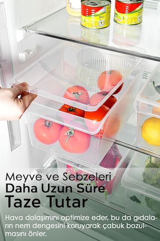 6 Adet Kapaklı Dolap İçi Buzdolabı Düzenleyici - Organizer Sepet Meyve Sebze Saklama Kabı 8 Lt Şeffaf