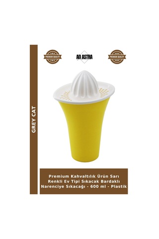 Premium Kahvaltılık Ürün Sarı Renkli Ev Tipi Sıkacak Bardaklı Narenciye Sıkacağı - 600 Ml - Plastik Çok Renkli