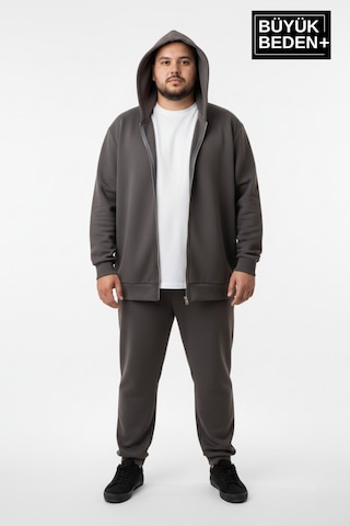 Süperlife Erkek Büyük Beden Fermuarlı Kapüşonlu İnce Sweatshirt Hırka - Rahat Kalıp Spr26bhr960 Antrasit