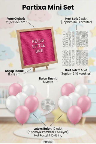 Hastane Odası Süsleme Hoş Geldin Bebek İlk Gün Mini Set Kız Pembe Keçe Yazı Panosu Standlı Balon Zincirli 0 - 20 Ay