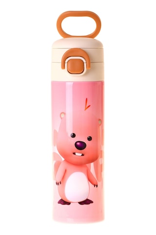 Kaukko Kids 520 Ml Loopy Baskılı Pembe Kız Çocuk Çelik Termos Matara Çift İçim Kilitli Kapak - L5306 Pembe - Krem