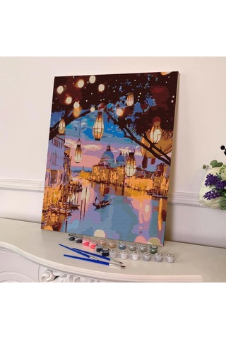 Sayılarla Boyama Seti 40 X 50 Cm Tuval Şasesine Gerili Akşam Manzarası