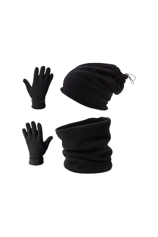 Erkek Kışlık Polar Eldiven - İpli Bere Olabilen Boyunluk 3'lü Set