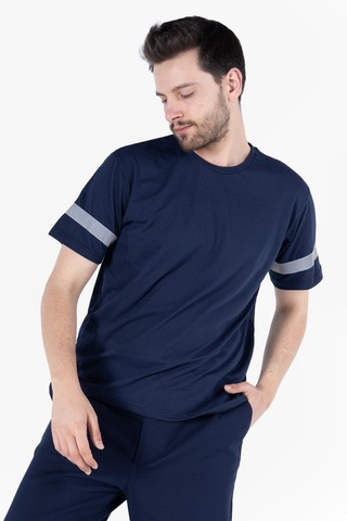 T 2830 Bisiklet Yaka Reflektörlü T-shirt Lacivert