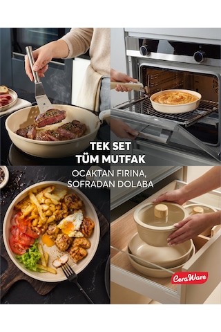 Ceraware Hona Made in Korea Seramik Yapışmaz Tencere Tava Seti 9 Parça Tak Çıkar Saplı İç İçe Geçebilen Set