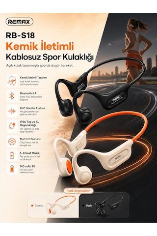 Remax Rb-s18 Kemik İletimli Bluetooth 5.4 Kablosuz Spor Kulaklığı - Açık Kulak Tasarımlı Rb-s18 Turuncu