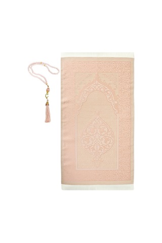 Tafta Seccade Ve İnci Vavlı Tesbih Şantuk Keseli Set Pembe