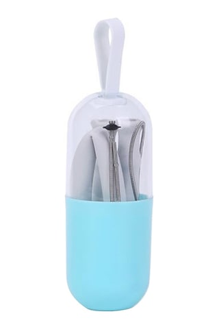 Skycity Yiyecek Kalitesi Silikon Katlanabilir Pipet Seti: Taşınabilir Kapsül Kutusu + Temizleme Fırçası - Küçük Gri