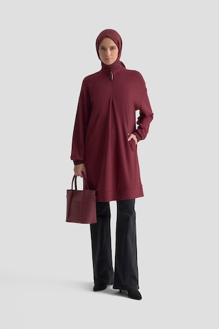Armine Trend Yarım Fermuarlı Kolları Ribanalı Cepli Örme Tunik Bordo 25kt461 Bordo