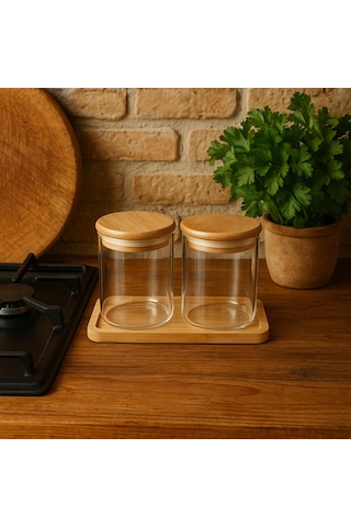 2 Lı 300 Ml Baharatlık Setı- Bambum Altlıklı- Bambu Sılıkon Kapaklı Beyaz