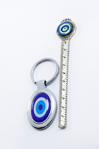 Mavi Nazar Boncuğu Tek Taraflı Metal Anahtarlık, Hediyelik Nazarl 75180811