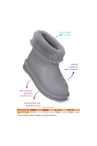 Kiko Kids Geta Su Geçirmez İçi Kürklü Kız Çocuk Eva Yağmur Kar Çizme Gri Gri