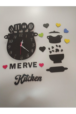 Mutfak Duvar Saati / Süsü Şık Hediye Kişiye Özel İsim