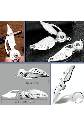 Omeniv Metal Mini Kamp Çakı Kamp Bıçak Anahtarlık Tüy Yaprak Form Gümüş
