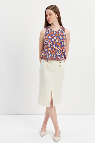 Stella Pulvis Krem Düğme Detaylı Kalem Etek Krem