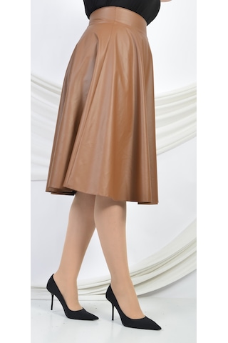 Soralline 783 Sıvama Suni Deri Taba Rengi Kadın Etek