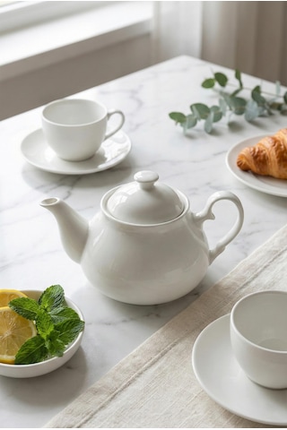 750 Ml Beyaz Porselen Demlik & Şık Kahvaltı Ve Çay Saati Sunum Gereci Beyaz