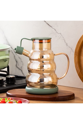Porsima 3617 Kapaklı Borosilikat Cam Yağlık Sirkelik Yağdanlık 1000ml Yeşil Yeşil