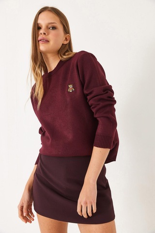 Shade Kadınteddy Nakışlı Basic Kazak 20247602 - Bordo