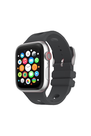 Apple Uyumlu Watch 10 42mm Delikli Tasarım Krd-147 Silikon Kordon Alpin Stil Siyah Kırmızı Mavi Naturel Gri Mor