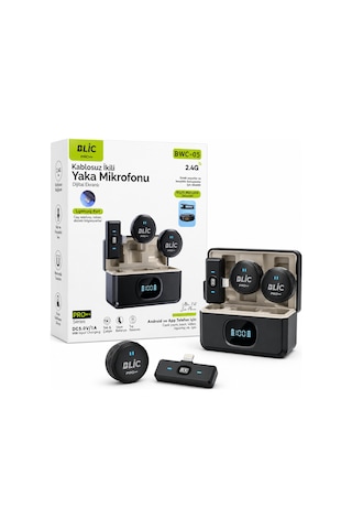 Bwc-05 Kablosuz İkili Yaka Mikrofonu Lightning Girişli Dijital Ekranlı 2.4g Canlı Yayın Ve Video Kayıt Mikrofonu
