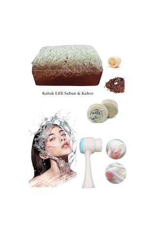 3lü Set Yüz Temizleme Fırçası Cilt Bakım Arındırıcı Lifli Peeling Kahveli Sabun Ruşur Taşı