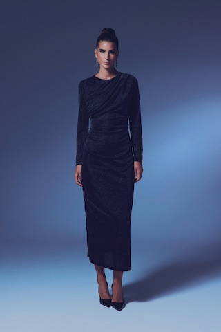 Simli Midi Elbise - Siyah-135359 Siyah