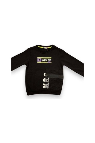 Cantoy Erkek Çocuk İçi Şardonlu File Cep Detaylı Sweatshirt-15090 Siyah