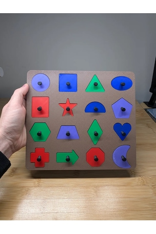 Bezos 3d Baskı İngilizce Etiketli Şekil Tanıma Puzzle Tahtası - 16 Geometrik Şekil, Bilişsel Gelişim Ve Kelime Öğrenme Seti Nıda