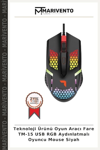Teknoloji Ürünü Oyun Aracı Fare Tm-15 Usb Rgb Aydınlatmalı Oyuncu Mouse Siyah