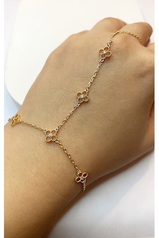 Kadın Çiçek Model Tektaş Detay Gold Renk Çelik Şahmeran Altın