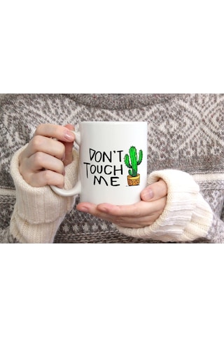 Kaktüs Don' Touch Me Özel Tasarım Baskılı Seramik Kahve Çay Kupası Beyaz
