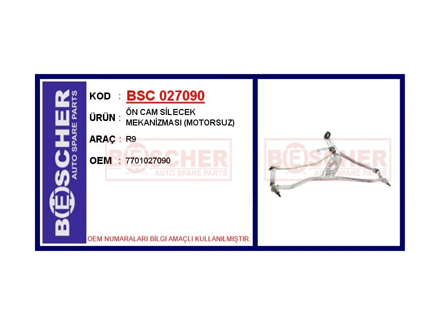 Ön Cam Silecek Mekanizması Motorsuz R9 7701027090