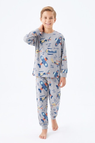 Modanino %100 Pamuk Erkek Çocuk Pijama Takımı 8-13 Yaş 12735ıs Gri