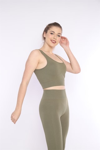 Escetic Kadın Spor, Haki Toparlayıcı, Yüksek Bel Fitnes Bra Tayt Takım-4326 - Xs Haki