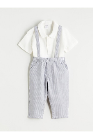 M&b Collection Ekru Polo Yaka Erkek Bebek Tişört Ve Askılı Pantolon 2'li Ekru