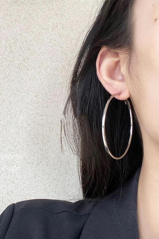 By Zeyna Aksesuar Kadın 316 L Çelik 6 Cm Halka Küpe-5057 Gümüş