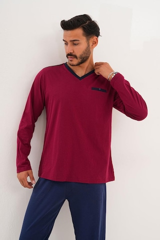 Çift Kaplan Erkek Düz V Yaka Bordo Pijama Takımı 8001 Bordo