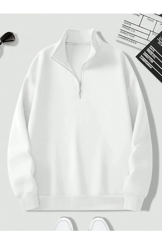 Altamira Unisex Dik Yaka Yarım Fermuarlı Oversize Sweatshirt 001