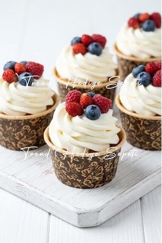 Trend Hediye Sepeti 50 Adet Kahverengi Desenli Cupcake Kapsülü Muffin Kek Kalıbı , Airfryer Uyumlu