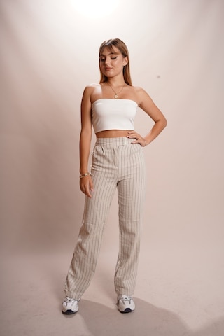 Bella - Çizgili Keten Pantolon Çok Renkli
