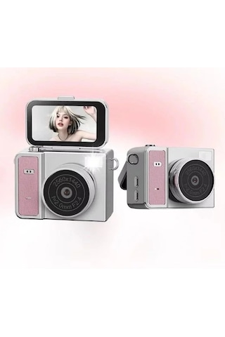 2k Mini Dijital Retro Video Kamera Flaşlı Dijital Vlog Mini Fotoğraf Makinesi Türkçe Menü Pembe