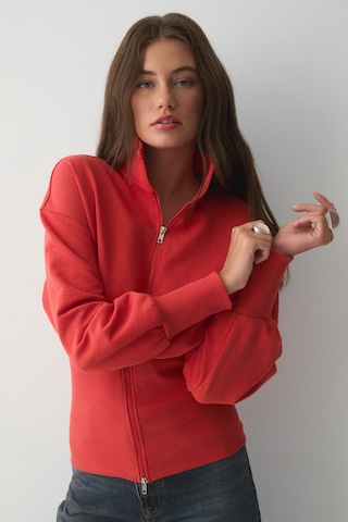 ETHIQUET VIVA DI Kadın Organik Pamuklu Beli Korseli Fermuarlı Kırmızı Sweatshirt